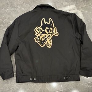 Dickies So-Cal Speed Shop Wolf Felted Logo Bomber Jacket Black Large New RARE